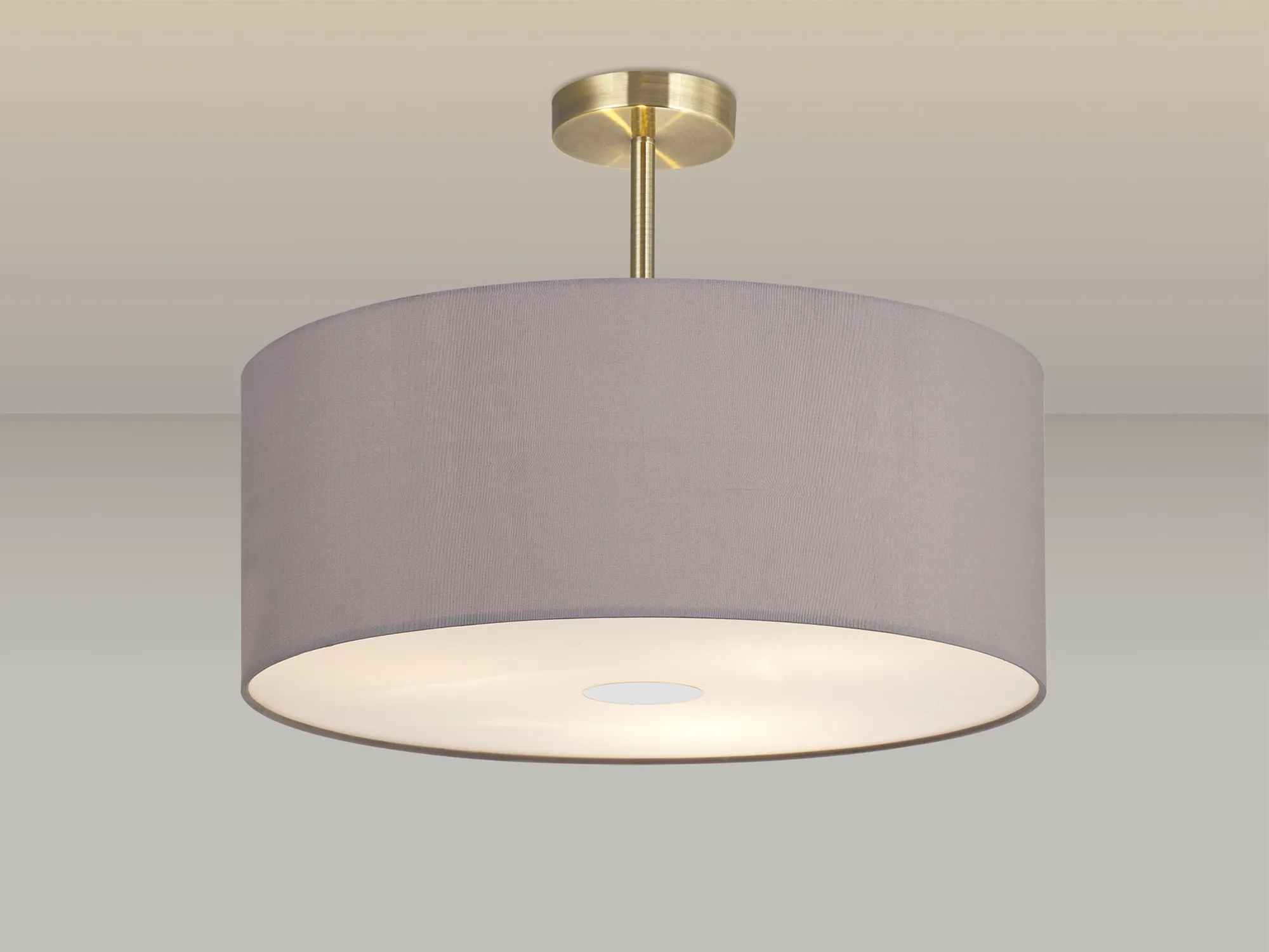 Baymont 50cm Semi Flush 3 Light Antique Brass, Grey, Frosted Diffuser DK0388  Deco Baymont AB GR